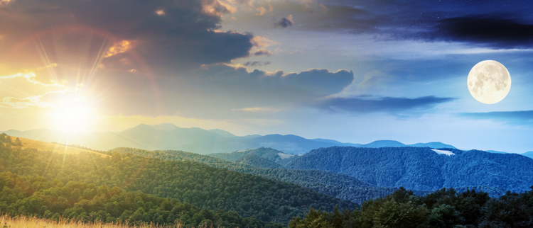 Blog of When Is the Best Time to Take Magnesium? which have image A stunning landscape depicting both day and night in one scene—one side illuminated by a bright sun with golden hues